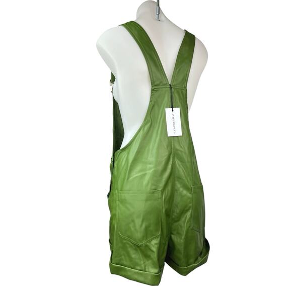 NEW WeWoreWhat Green Basic Faux Vegan Leather Short Overall Romper Jumpsuit M - Picture 5 of 11